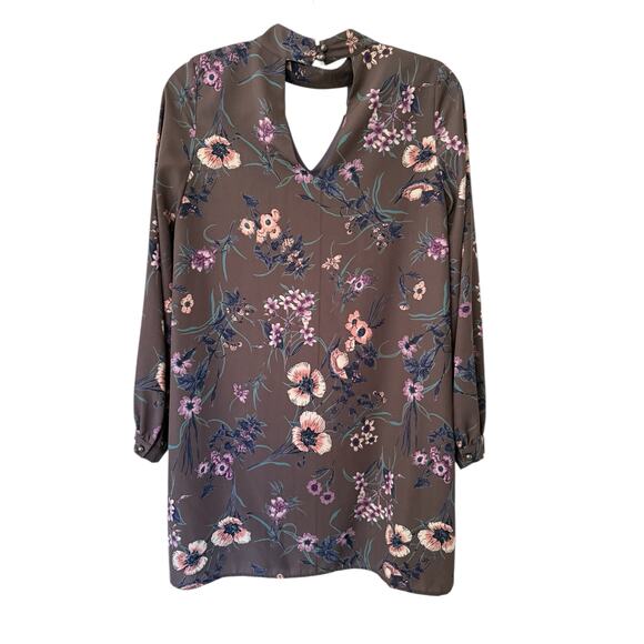 Altar’d State Floral Choker Neck Long Sleeve Shift Dress Taupe Small - Picture 7 of 7